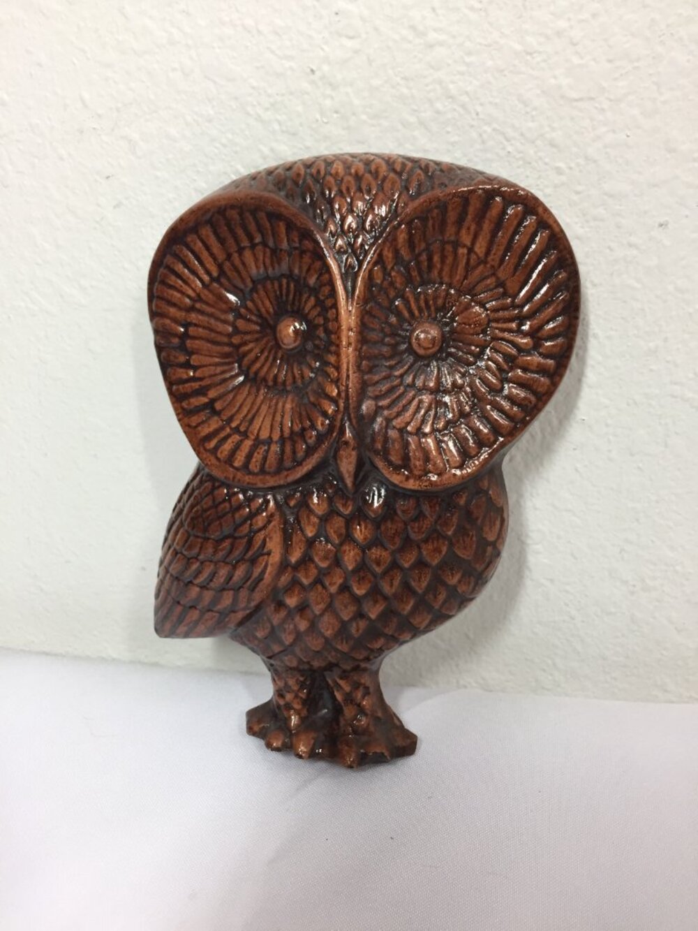 Vintage Owl Wall Hanging 1970s Hand Painted Plaster